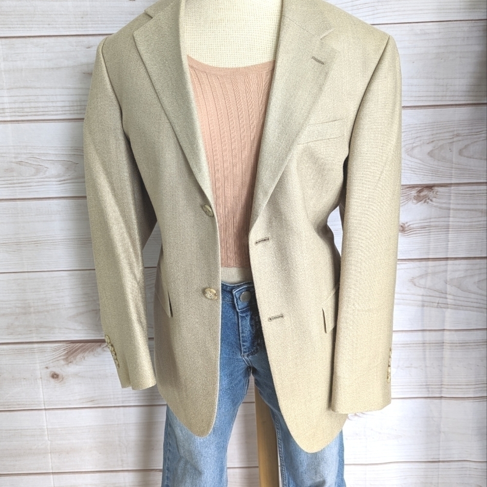Oscar de la Renta Tailored Fit Wool Blazer in Sand Dune Size 10 / 12 - Picture 2 of 15